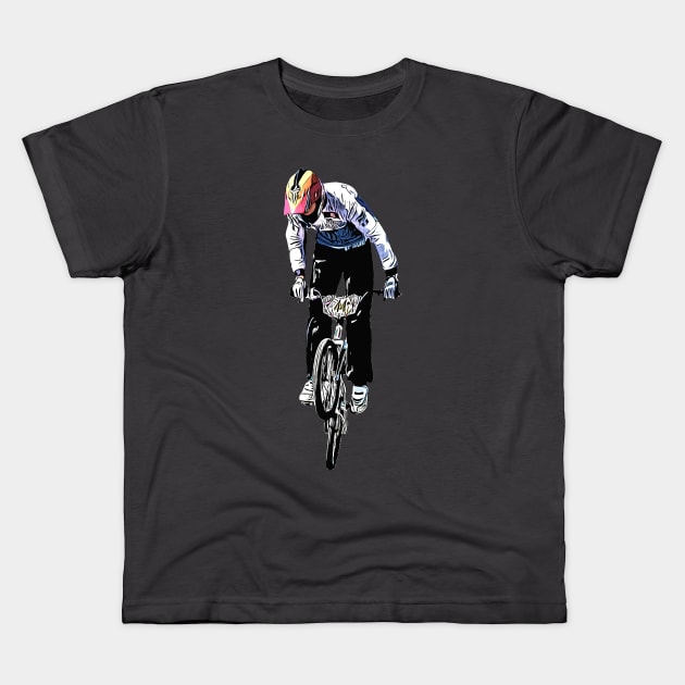 bmx race Kids T-Shirt by rickylabellevie